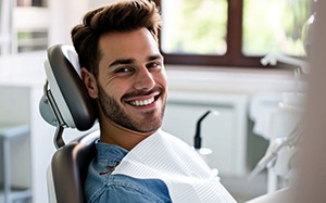 Handsome male dental patient in treatment chair
