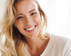 Closeup of woman with blonde hair smiling